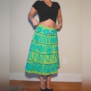 Anthropologie Basil & Maude Size 12 A-Line Full Skirt Beaded Sequins Green Blue